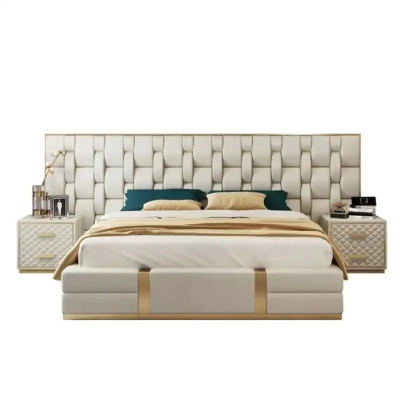 Brand Italian Visionnaire designer luxury gold home furniture leather wall king size bed