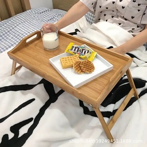 Bamboo <b>Folding</b> Tray With Handles Wooden Breakfast Serving <b>Table</b> For Bed Or <b>Desk</b> Use - Product Image 3