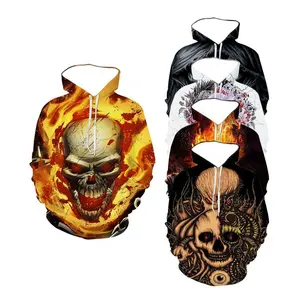 OEM Manufacture High Quality Custom Unisex Pullover 3D Polyester Printing Hoodies Sublimation Hoodie Skull Hoodies for Men