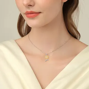 Hochwertiges entzückendes Design Du bist mein Sonnenblumen-Halsband 925 Sterling-Silber elegantes Sonnenblumen-Diamant-Anhänger-Halsband