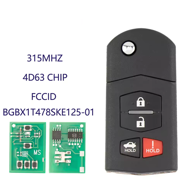 Flip Remote Car Key 315Mhz 4D63 Chip for Mazda 2 3 5 6 8 CX-7 CX-9 MX-5 BGBX1T478SKE125-01 CC43-67-5RYC Fob 3/4Buttons