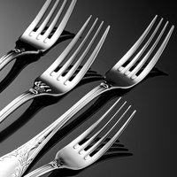 Ensemble de couverts de luxe en acier inoxydable 304, motif forgé Kings, finition argentée, poli miroir, vaisselle royale pour restaurant