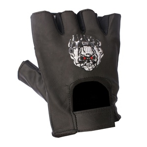 HMB-2015A Real Genuine <b>Leather</b> Biker <b>Fingerless</b> <b>Gloves</b> Skeleton Embroidery Style Skull Model Cycling Outdoor Sports Travel - Product Image 1