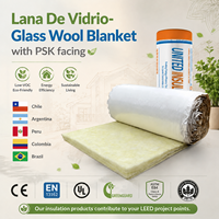 Rouleau de laine de verre SA ASTM C1104 barrière contre l'humidité R122 50 mm avec face blanche Lana De Vidrio pour murs de bâtiments métalliques, chambres et greniers