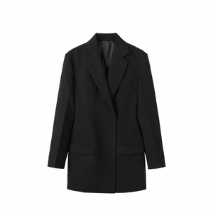 Chaqueta de Traje para <span class=keywords><strong>Mujer</strong></span>, Negra, Sólida, Tejida, de Longitud Media, con un Solo Botón, Corte Entallado, para Oficina, Manga Larga, <span class=keywords><strong>Blazer</strong></span> - Product Image 1