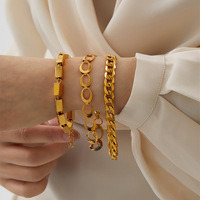 HOVANCI-Bracelet minimaliste anti ternissement en acier inoxydable plaqué or 18 ct, bijoux, cadeau, chaîne à maillons épais faite à la main