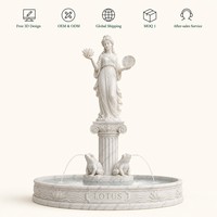 Fontaine d'eau en marbre avec statue de déesse Lotus, feuille de fleur et colonne grenouille pour Plaza, parc, hôtel, jardin, villa, propriété