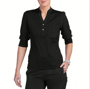 Haut de blouse médicale pour femme en tissu extensible, col côtelé, 3 poches, manches mi-ballon, qualité supérieure, pour hôpital, couleur Royal - Product Image 3