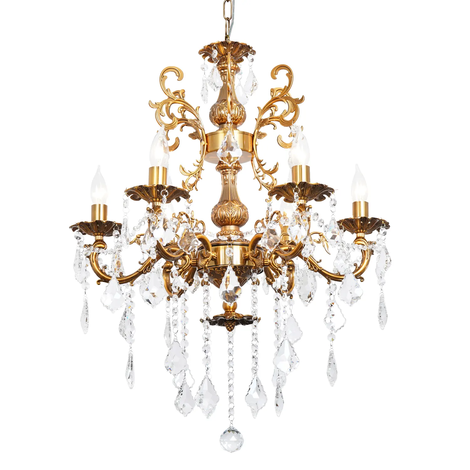 MEEROSEE Antique Gold Crystal Chandelier Lighting Classic Crystal Candle Island Dining Room Entrance Lustra Light Fixture AK3135