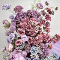Arche de fleurs de mariage personnalisée en soie rose, centre de table pour décoration de mariage