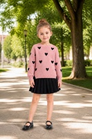 Ensemble deux pièces en tricot côtelé pour enfants, col rond, manches longues, style preppy, automne-hiver, en polyester, vêtements en tricot pour enfants, fabrication OEM et ODM sur mesure