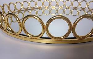 Modern Gold Round Ornate Metal Serving Mirrored <strong>Tray</strong> with Circles for Jewelry <strong>Makeup</strong> Chrom Tablett - Product Image 3