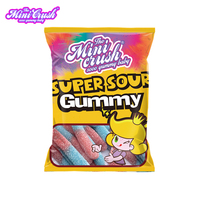 MINICRUSH Bonbons en gros, bonbons gélifiés super acidulés en forme de vers, saveurs de fruits assorties, confiserie à mâcher, approvisionnement en vrac pour usine