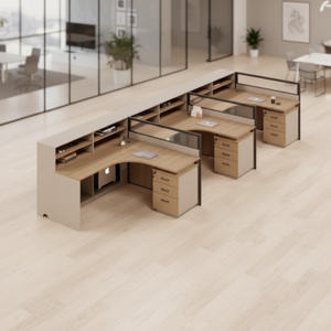 Postazione di Lavoro Moderna con Schermo, Scrivania a L per 2-3 Persone, Combinazione Sedia e Scrivania in PVC con Scatola Cavi per Ufficio Commerciale - Product Image 2