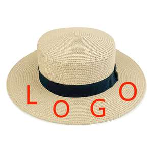 Sombrero plano de paja panameña con parte superior redonda y hebilla cuadrada personalizada, sombrilla de <span class=keywords><strong>turismo</strong></span> de verano, sombreros de pescador de ala grande, HT-2183 - Product Image 1
