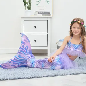 Çocuklar kızlar Mermaid yüzme kostüm prenses Cosplay Monofin Bikini mayo ile karnaval fantezi giyinmek için cadılar bayramı