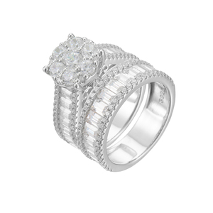 Juego de Anillos de Boda de Plata 925, Joyería Fina al por Mayor, Anillos de Compromiso y Eternidad con Microincrustaciones de Circonio para Mujer - Product Image 1
