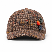 Casquette de baseball personnalisée en usine, 100 % laine, motif à carreaux vintage, avec logo brodé personnalisé, accessoires boutonnés, casquette 6 panneaux, vente en gros