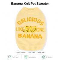 Pull pour chien en tricot motif banane avec col côtelé, décoration 3D, logo personnalisé, OEM, vente en gros, fournitures d'habillement pour animaux de compagnie