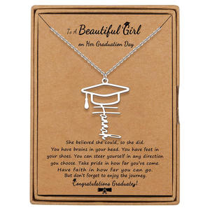 Collar de acero inoxidable para mujer para la temporada de graduación, sombrero hueco con cadena cruzada con letras en inglés, cadena de eslabones budistas, regalo para mujer - Product Image 4