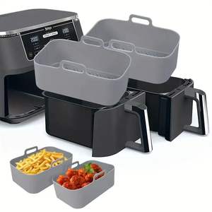 Revestimientos de freidora de aire de silicona reutilizables rectangulares antiadherentes sin BPA de alta calidad compatibles con <span class=keywords><strong>Ninja</strong></span> Dual platos para hornear <span class=keywords><strong>sartenes</strong></span> - Product Image 1
