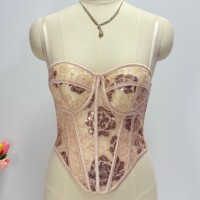 Bustier corset en maille pailletée, Crop top style euro-américain, Caraco ajusté à la taille, Lingerie sculptante