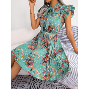 Vestido Largo Anarkali de Verano, Estilo Vacacional, Estampado Digital, Sin Mangas, Cintura Natural, Tejido Satinado Floral, Ecológico - Product Image 2