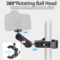 Takenoken Super Clamp Magic Arm Tout en métal 360 ° Double rotule 1/4 "3/8" Filetage Compatible pour Smallrig pour caméra de vélo Go Pro
