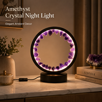 Lampe de table USB à 3 couleurs en cristal d'améthyste naturelle, veilleuse ronde, décoration d'intérieur, cadeau
