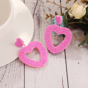 Nueva etiqueta privada personalizada Cuentas de semillas Pendientes de corazón Pendientes colgantes de moda Pendientes de mujer del día de San Valentín - Product Image 3
