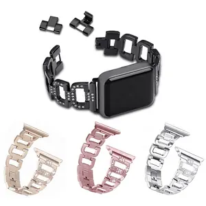 for iWatch 1/2/3 Women Bracelet Jewelry Buckle Diamond D-Chain Wrist Strap 22mm Stainless Steel Watch Bands for Apple