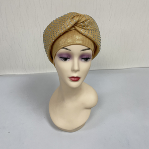 Diadema de poliéster africana con diamantes de imitación para <span class=keywords><strong>mujer</strong></span>, novedad de moda de Aso Oke nigeriano, negocios de playa, deportes, superventas de la última, del 2017 - Product Image 5