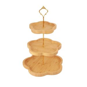 Wholesale Wedding Party Fruit <strong>Candy</strong> Cookie Serving <strong>Tray</strong> Kitchen Multi Layer Bamboo Cake <strong>Tray</strong> 3 Tier with Stainless Steel - Product Image 5