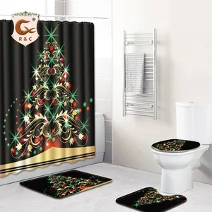 Manufacturers Wholesale 4 Pcs Shower Curtain Sets With Rugs Bathroom Shower Curtain Sets