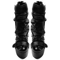 Bottines gothiques à plateforme compensée pour femme, en cuir froncé, avec boucle et fermeture éclair arrière, idéales pour les soirées