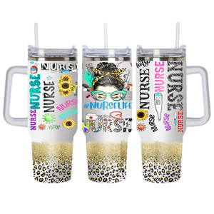 Gobelet isotherme en acier inoxydable à double paroi de 40 oz avec poignée, couvercle et paille, personnalisé en 3D, pour la Journée internationale des infirmières, vente en gros - Product Image 1