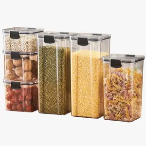 キッチンパントリー冷蔵庫オーガナイザーボックス用蓋付きプラスチック透明気密ドライバルク食品貯蔵シリアル容器ジャーセット