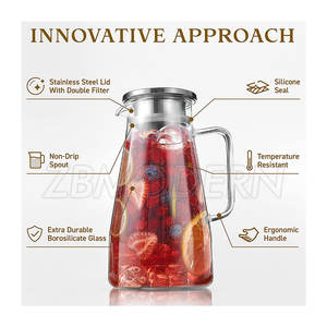 Jarra grande de vidrio de 1/<span class=keywords><strong>2</strong></span> galones y 60 oz, jarra con tapa, vidrio de ebullición de borosilicato, bebidas calientes y frías, garrafa de agua - Product Image 3