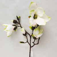 Bunga Magnolia Buatan Mewah 24 inci dengan Banyak Kepala untuk Dekorasi Vas Centerpiece Pernikahan, Cabang Bunga Magnolia Sutra dengan Sentuhan Realistis