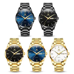 OLEVS 6898 Men's Business Chronograph Quartz Waterproof Wristwatch Moon Phase Gold Stainless Steel Strap For Men Watch