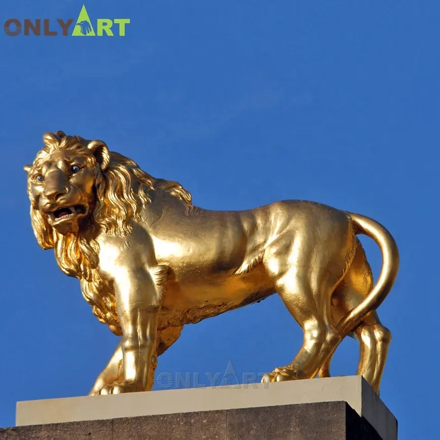 Yaşam boyutu açık antika bakır gezinme <span class=keywords><strong>altın</strong></span> bronz aslan heykelleri heykel