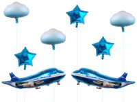 Ensemble de ballons en aluminium rétro (train et avion) pour la décoration de la fête du premier anniversaire d'enfant et de la fête prénatale, fournitures sur le thème du transport avec nuages colorés