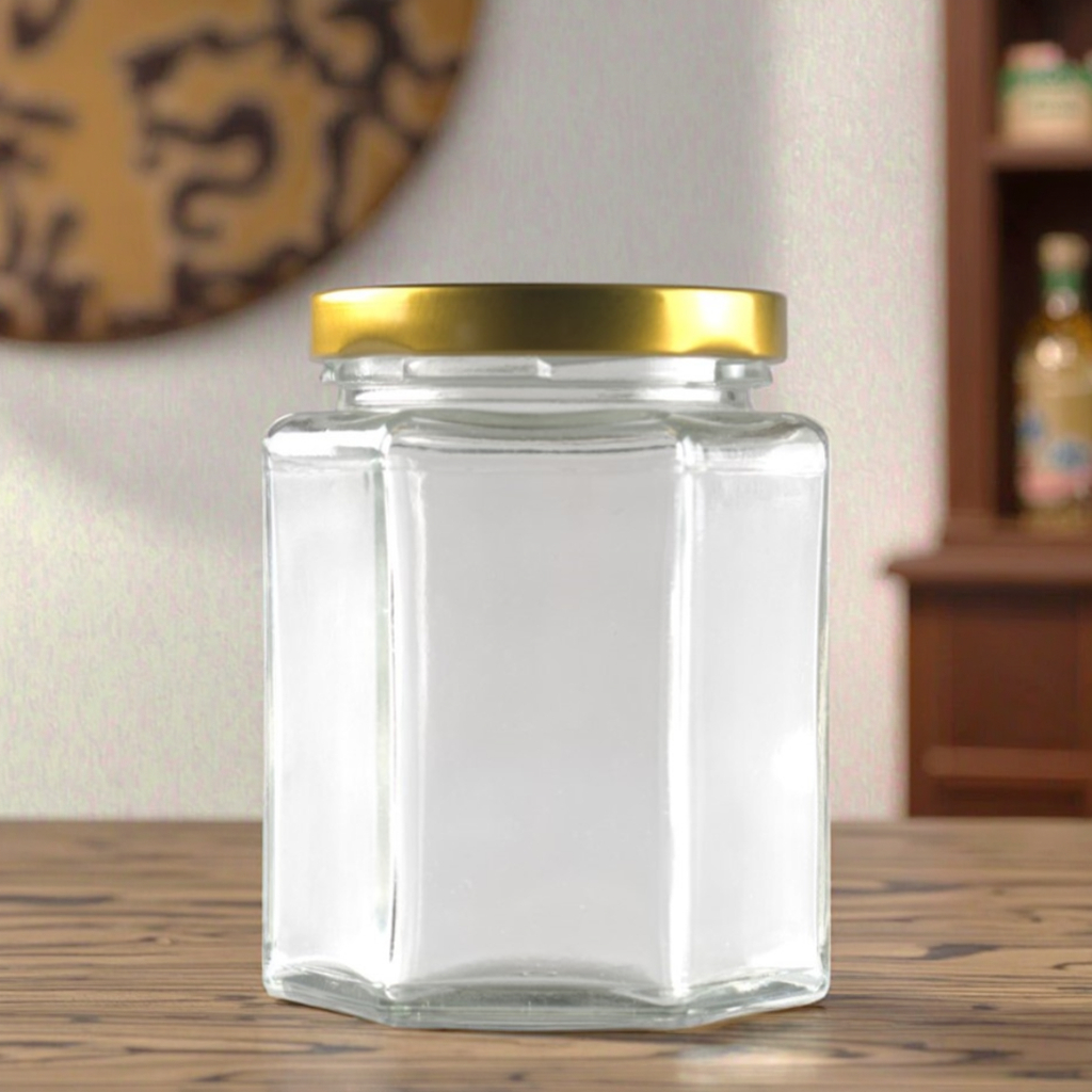 In Stock 45ml 60ml 85ml 100ml 180ml 280ml 380ml 580ml 730ml Hexagonal Shape Glass Storage Canister Jars for Jam Honey