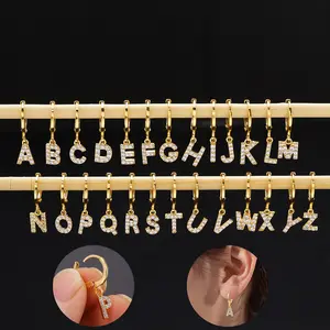 26 English Letters Earings Micro Inlaid Zircon Plated Gold Popular European and American Earings Hoop Earrings with Letter