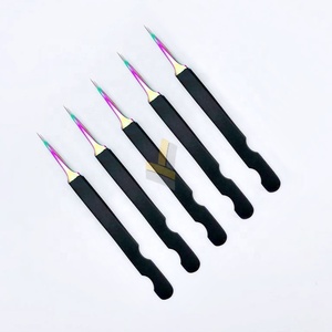 Pince à épiler d'extension de sourcils en acier inoxydable durable japonais de haute qualité Logo personnalisé noir mince droit pointu - Product Image 5