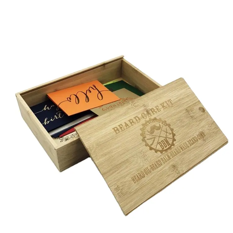 Caja de madera de bambú personalizada con tapa deslizante, embalaje de regalo con logotipo grabado personalizado, venta al por mayor