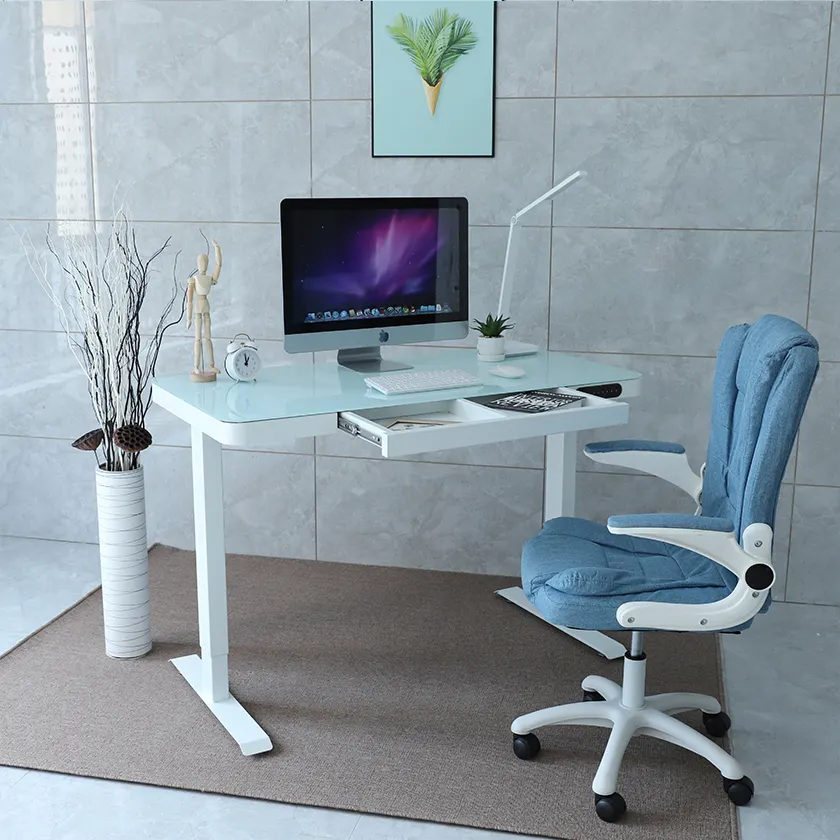 Nate Full Sit Stand Home Office Table Round Glass Desk Top Lamp With USB Port Massage Zero Gravity