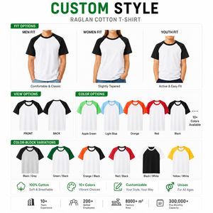 T-shirt Raglan 100 % Coton Personnalisable avec Logo, Manches Contrastantes, Style Baseball, 170g, Bicolore, Vente en Gros - Product Image 3