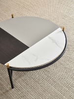 Ensemble de tables basses gigognes rondes modernes en pierre frittée écologique, style nordique, dorées et luxueuses, pour salon