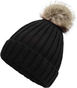 ABI Pom Pomหมวกหมวกฤดูหนาวสําหรับผู้หญิงหมวกกุญแจมือหมวกหมวกอิดโรยหมวกสีแดงหมวกถักหมวกชาวประมง - Product Image 3